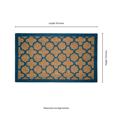 Image showing  Clara Blue Quatrefoil Flocked Outdoor Coir Doormat with Non-Slip Backing
