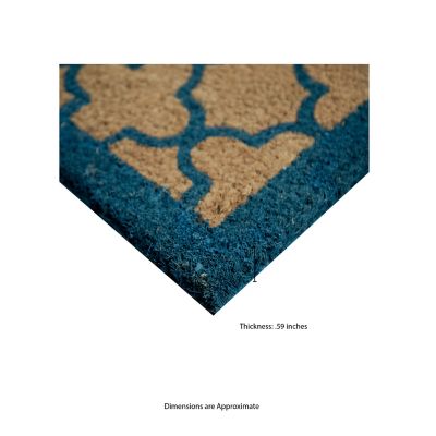 Image showing  Clara Blue Quatrefoil Flocked Outdoor Coir Doormat with Non-Slip Backing