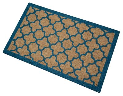 Image showing  Clara Blue Quatrefoil Flocked Outdoor Coir Doormat with Non-Slip Backing