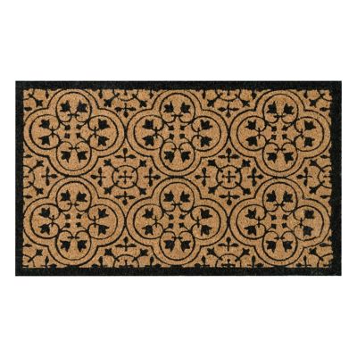 Ackland Clara Black Encaustic Flocked Outdoor Coir Doormat with Non-Slip Backing