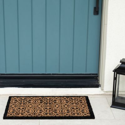 Image showing  Clara Black Encaustic Flocked Outdoor Coir Doormat with Non-Slip Backing