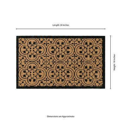 Image showing  Clara Black Encaustic Flocked Outdoor Coir Doormat with Non-Slip Backing