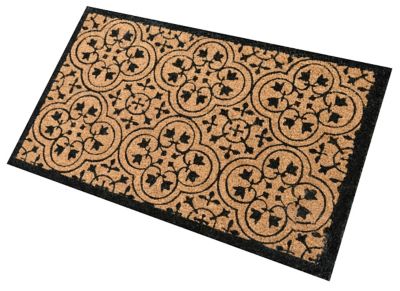 Image showing  Clara Black Encaustic Flocked Outdoor Coir Doormat with Non-Slip Backing