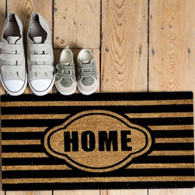 Image showing  Clara Black Stripe Home Flocked Outdoor Coir Doormat with Non-Slip Backing