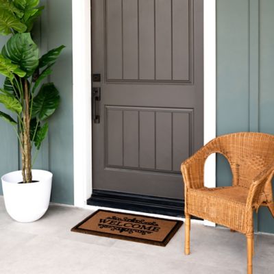 Image showing  Clara Brown Welcome Flocked Outdoor Coir Doormat with Non-Slip Backing