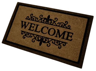 Image showing  Clara Brown Welcome Flocked Outdoor Coir Doormat with Non-Slip Backing