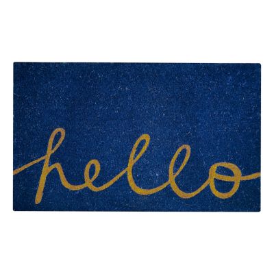 Ackland Clara Blue Hello Flocked Outdoor Coir Doormat with Non-Slip Backing