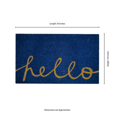 Image showing  Clara Blue Hello Flocked Outdoor Coir Doormat with Non-Slip Backing