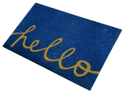 Image showing  Clara Blue Hello Flocked Outdoor Coir Doormat with Non-Slip Backing