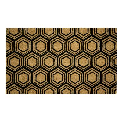 Ackland Clara Black Hexagon Flocked Outdoor Coir Doormat with Non-Slip Backing