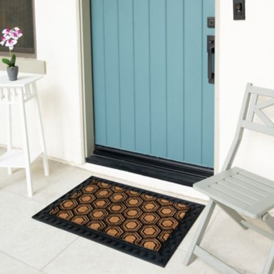 Image showing  Clara Black Hexagon Flocked Outdoor Coir Doormat with Non-Slip Backing