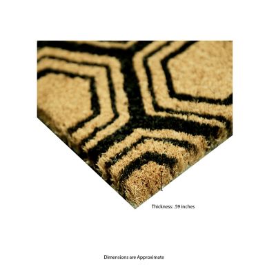 Image showing  Clara Black Hexagon Flocked Outdoor Coir Doormat with Non-Slip Backing