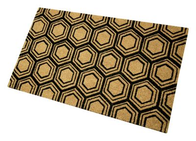 Image showing  Clara Black Hexagon Flocked Outdoor Coir Doormat with Non-Slip Backing