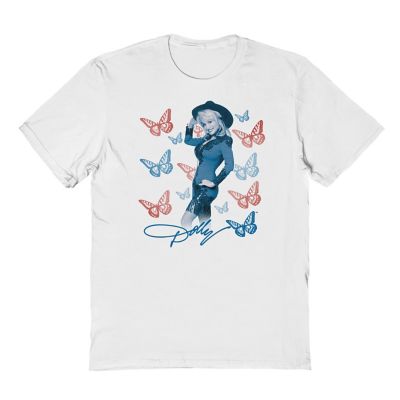 Dolly Parton Women's Blue Butterfly Short Sleeve Graphic T-Shirt
