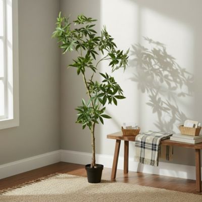 Shine Company 7 ft. Artificial Money Tree Pachira Aquatica - Tropical Indoor Plant in Nursery Pot