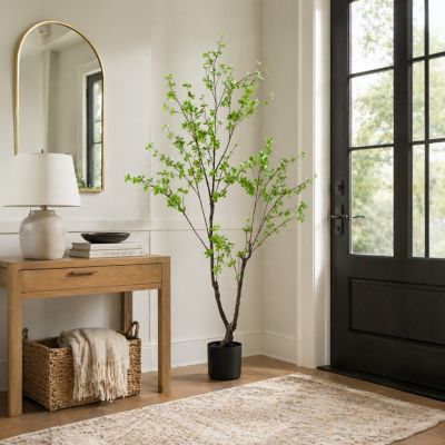 Shine Company 6 ft. Artificial Japanese Enkianthus Tree - Faux Flowering Plant in Black Nursery Pot