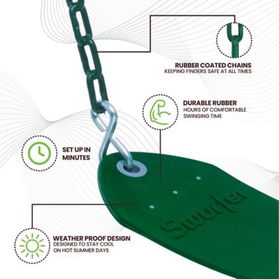 Swurfer Outdoor Swing Set Swings, Playground Swing Seat Replacement, Comfortable HD Rubber Coated Chains, Weather Resistant