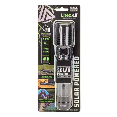 LitezAll Bask Solar Powered & USB Rechargeable Flashlight