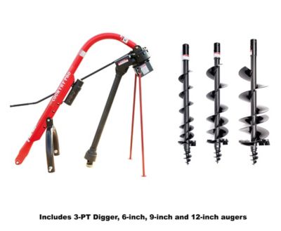 Country Pro 18-100 hp 3-Point Post Hole Digger and 6/9/12 in. Augers, Accommodates CAT 1 and CAT 2 Tractors, Series 4 PTO