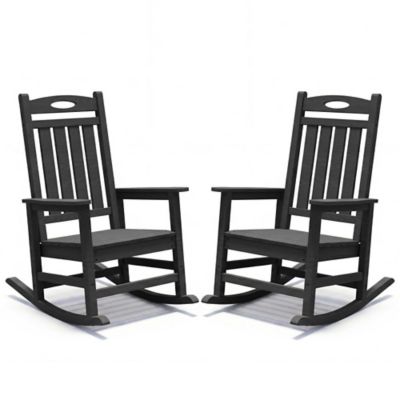 Upland Outdoor HDPE Rocking Chair Set of 2 for Adults, Oversized Outdoor Rocker for Porch Garden Lawn, Black