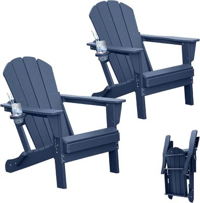 MM Modern Muse HDPE Plastic Folding Adirondack Chairs Set of 2, Outdoor Chairs with Cup Holder for Lawn Patio