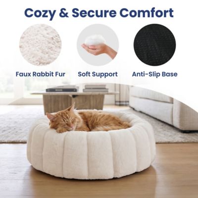 Image showing  3 in 1 Convertible Plush Cave & Donut Bolster Dog & Cat Bed, Medium, Orange