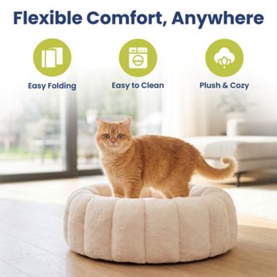 Image showing  3 in 1 Convertible Plush Cave & Donut Bolster Dog & Cat Bed, Medium, Orange