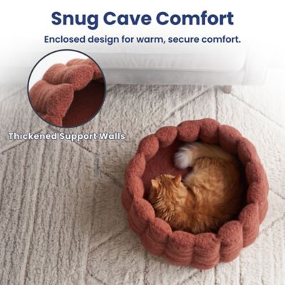 Image showing  3 in 1 Convertible Plush Cave & Donut Bolster Dog & Cat Bed, Medium, Orange