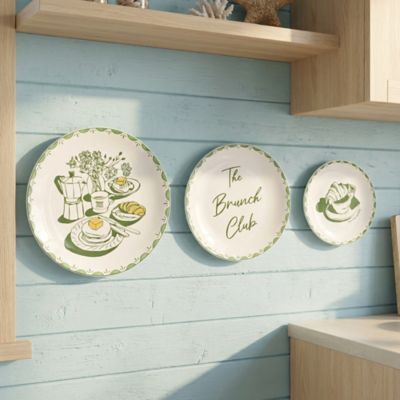 American Art Decor Brunch Wall Plate, Set of 3, Green & White Ceramic Wall Decor, The Brunch Club Plates