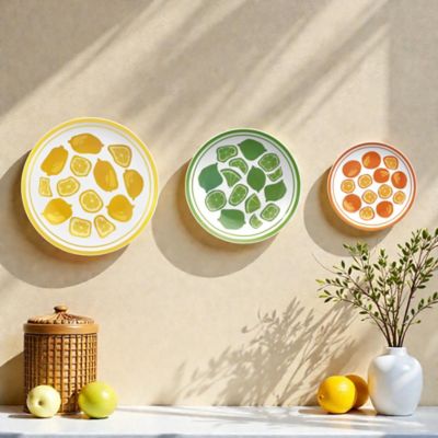 American Art Decor Fruit Wall Plate Set of 3, Ceramic Lemon, Lime & Orange Plates, Summer Citrus Kitchen Wall Decor