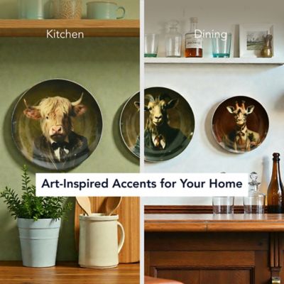 Image showing  Farm Animal Wall Plate Set of 3, Ceramic Anthropomorphic Animal Portrait Wall Decor