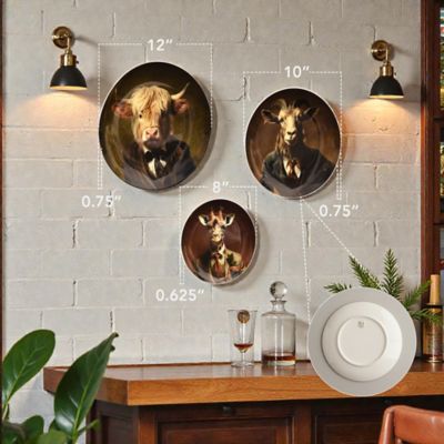 Image showing  Farm Animal Wall Plate Set of 3, Ceramic Anthropomorphic Animal Portrait Wall Decor