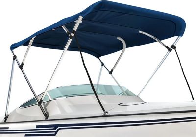Seal Skin Covers 4 Bow Bimini Top for Boats, Waterproof Canopy Cover with Frame, 8 ft. L x 54 in. H x 85-90 in. W, Blue