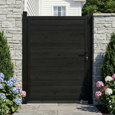 Veikous 4 x 6ft. Wood Fence Gate for Hard Ground with Aluminum Frame, Wheel and Lock, Black