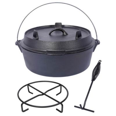 TMB Pre-Seasoned Cast Iron Dutch Oven with Skillet Lid, 4.5 Quart with Iron Pot Rack