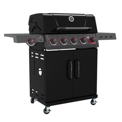 Feasto 5-Burner Black Propane Grill, Double Deck Lid, Side Sear Burner, 58000 BTU, 686 sq. in., Cabinet Storage