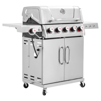 Feasto 5 Burner Stainless Steel Propane Grill, Double Deck Lid, Side Sear Burner, 58000 BTU, 686 sq.in., Cabinet Storage
