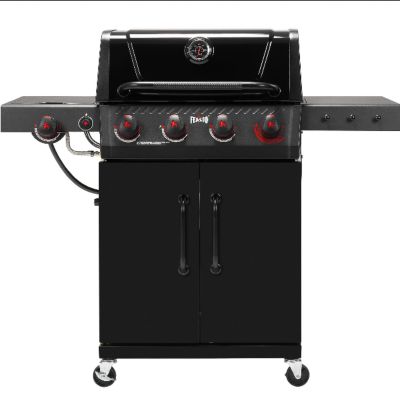 Feasto 4-Burner Black Propane Gas Grill, Side Sear Burner, 49500 BTU, 563 Sq.In., Cabinet Storage