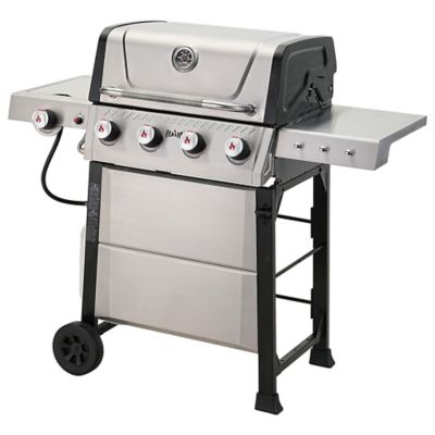 Feasto 4-Burner Propane Gas Grill, 48000 BTU Whole Stainless Steel Outdoor Grill with 2 Side Tables, Silver