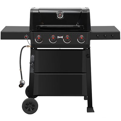 Feasto 4-Burner Propane Gas Grill, Outdoor Grill with Dual Side Tables and Porcelain-Enameled Grates, Black