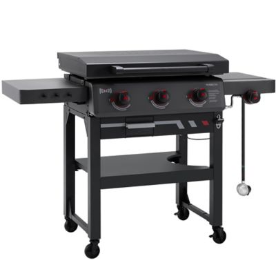 Feasto 28 in. 3-Burner Propane Gas Griddle with Side Burner & Hood, Black