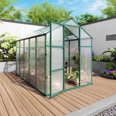 Upland 6x10 ft. Polycarbonate Walk-in Greenhouse, Aluminum Frame, Green