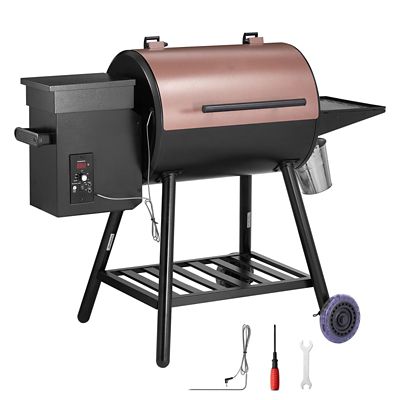 Upland Wood Pellet Grill Smoker, 8 in 1 BBQ, 456sq.in Area, Electric, Digital Controller, Meat Probe, 500F Max Temp, Black
