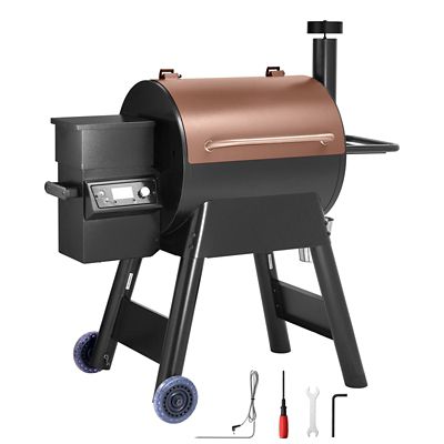 Upland Wood Pellet Grill Smoker, 8 in 1 BBQ, 575 sq.in Area, Electric, LCD Controller, Meat Probe, 500 deg. F Max, Black