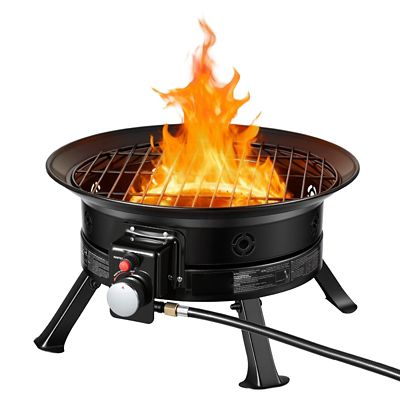 Upland 53,000 BTU Portable 19 in. Propane Fire Pit,with Grill Grate & Lava Rocks, Adjustable Flame, Folding Legs