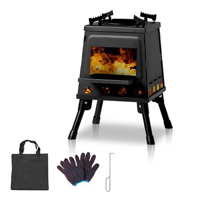 Upland Portable Camping Stove with Detachable Iron Panels Black, Lightweight Foldable Outdoor Wood Burning Fire Pit
