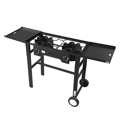 Upland 2 Burner 150,000 BTU Propane Camping Propane Gas Stove, with Wheels & Shield & 20 PSI Regulator