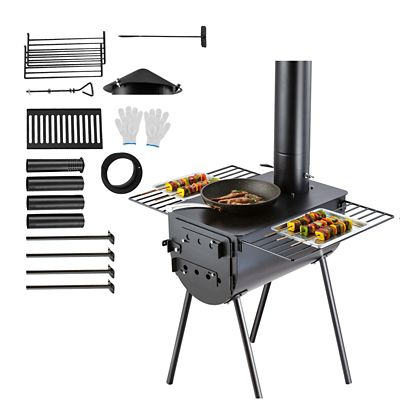 Upland 118 in. Portable Camping Tent Wood Stove with Chimney Pipes & Gloves for Outdoor Cooking and Heating with 8 Pipes