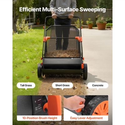 Image showing  Push Lawn Sweeper 26in Leaf & Grass Collector 7 cu.ft. Hopper Bag Adjustable Brush Height Spinning Brushes Rubber Wheels
