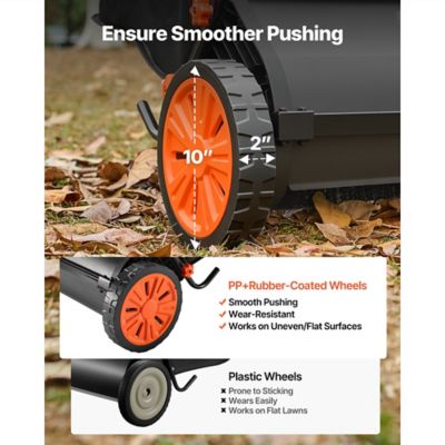 Image showing  Push Lawn Sweeper 26in Leaf & Grass Collector 7 cu.ft. Hopper Bag Adjustable Brush Height Spinning Brushes Rubber Wheels